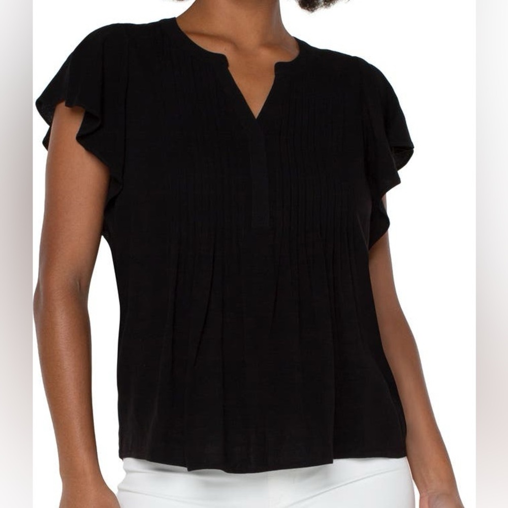 Liverpool Los Angeles Flutter Sleeve Pleated Crepe Top-
Petite Small
